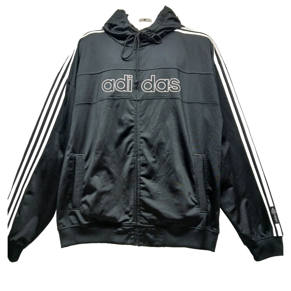 Adidas Vintage Y2K Mens XL Spellout Black & White 3 Stripe Track Jacket #938005